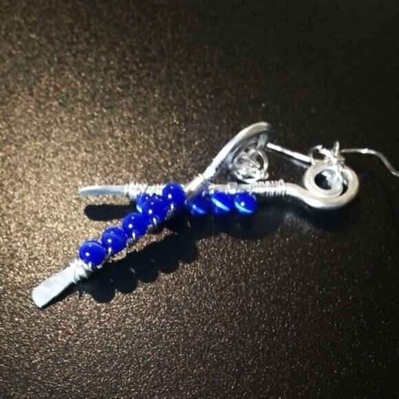 Unique Wire Wrapped Dangle Earrings! Blue CatsEye Beads! Lightweight!!! - Picture 2 of 11